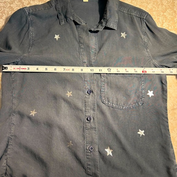Cloth & Stone ~ Chambray Silver Metallic Stars Button-down  Shirt - Picture 9 of 11